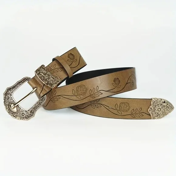 Brown Floral Belt with Gold Buckle New! - Picture 4 of 6
